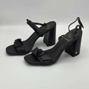 Sam & Libby Black Block-Heel Sandals with Bow Accent - Women